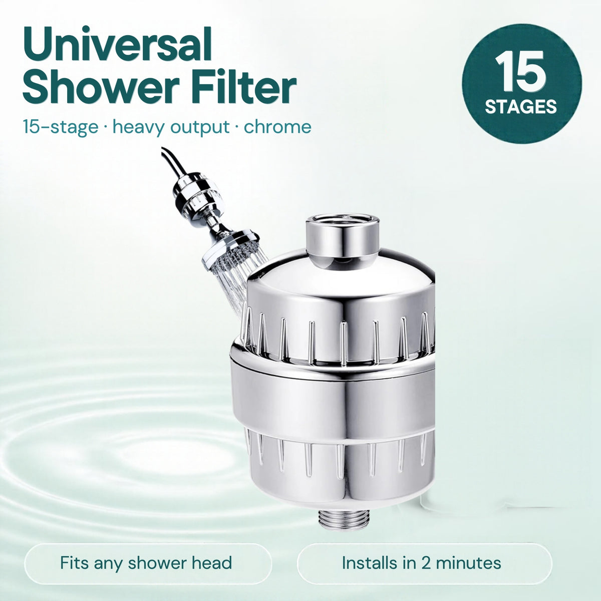 Denali Spring heavy output universal shower filter, chrome