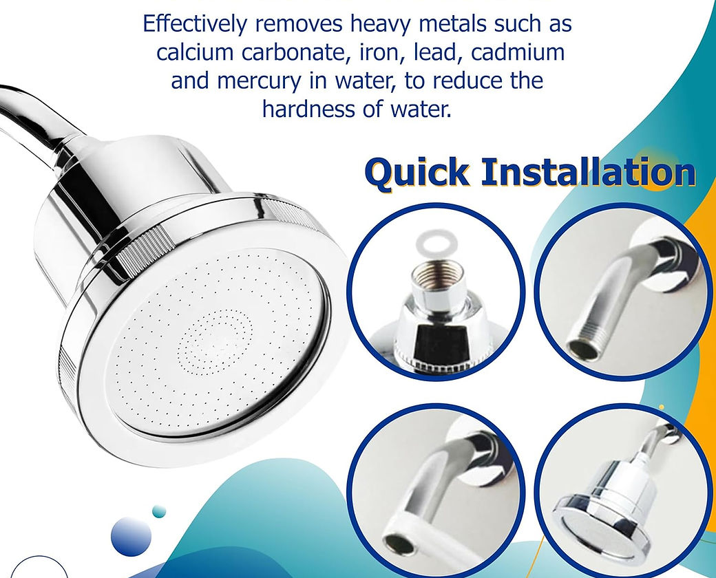 Denali Spring 15-Stage Chrome Shower Head with Built-In Filter – Removes Chlorine, Heavy Metals, & some Microplastics for Healthier Skin & Hair, Easy Installation