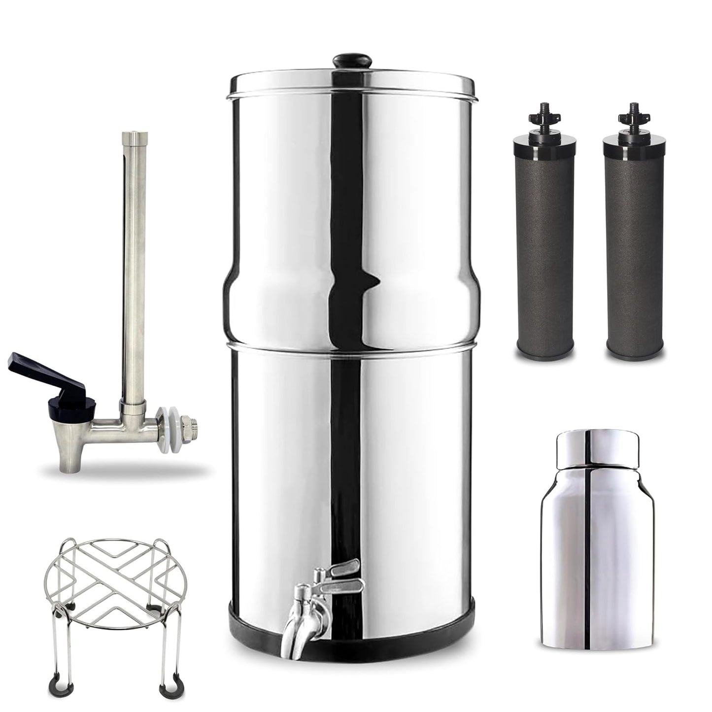 Denali Spring Complete Combo System – 1.5 Gallon (6L) Stainless Steel Gravity Water Filtration System with Carbon Filters & Fluoride Filters - Removes PFAS & Forever Chemicals for Home & Outdoor Use
