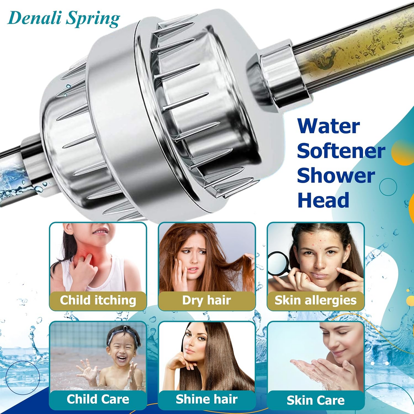 Denali Spring 15-Stage Chrome Shower Head with Built-In Filter – Removes Chlorine, Heavy Metals, & some Microplastics for Healthier Skin & Hair, Easy Installation