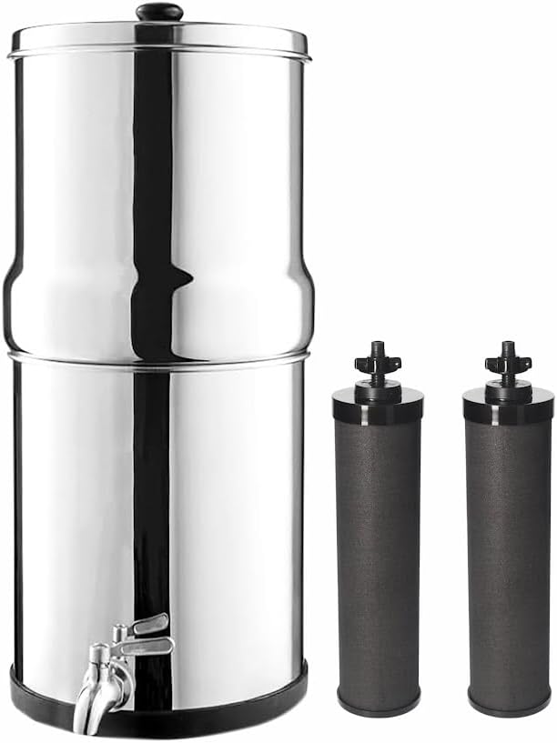 2.25 Gallon (8L) Stainless Steel Gravity Water Filtration System with Carbon Filters - Removes PFAS & Forever Chemicals for Home & Outdoor Use
