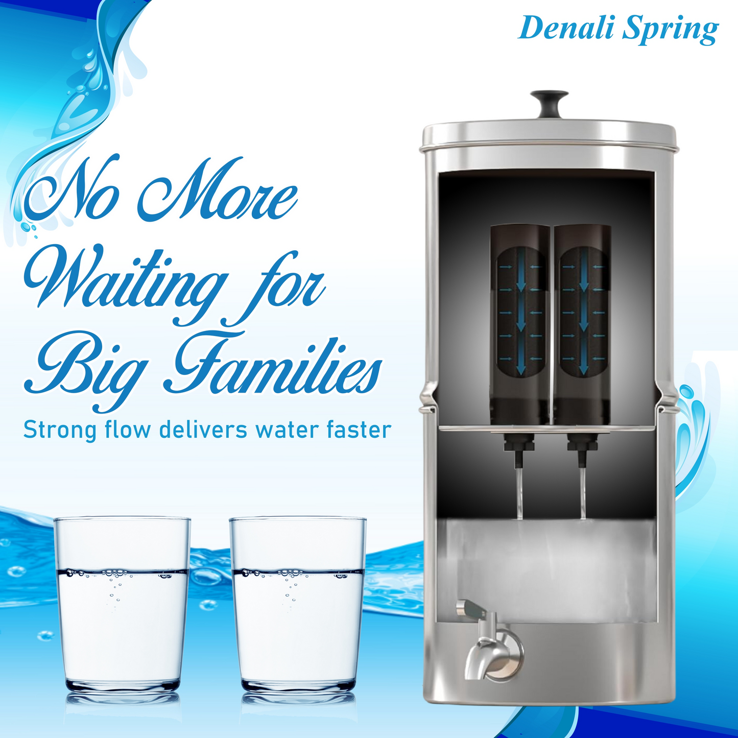 2.25 Gallon (8L) Stainless Steel Gravity Water Filtration System with Carbon Filters - Removes PFAS & Forever Chemicals for Home & Outdoor Use