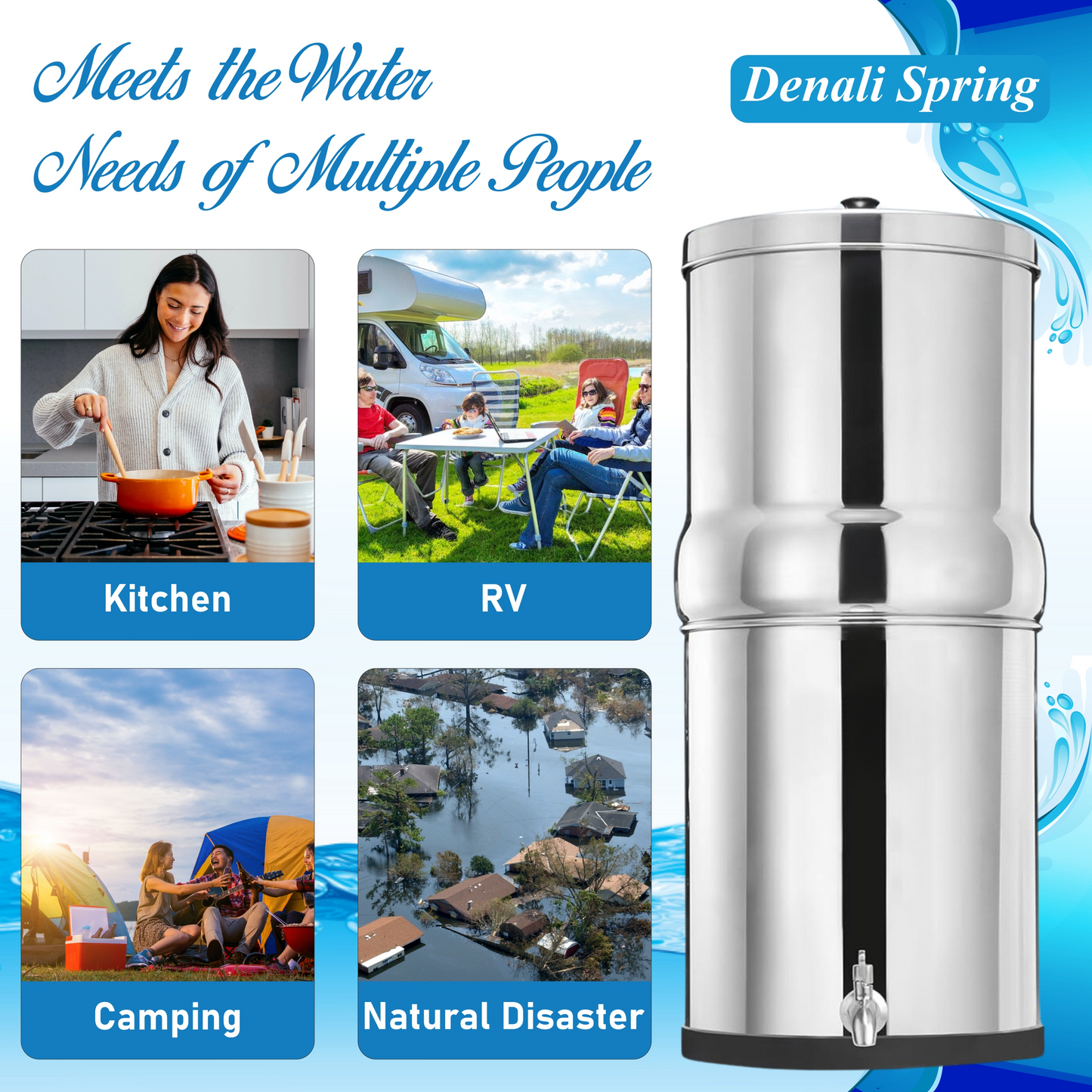 2.25 Gallon (8L) Stainless Steel Gravity Water Filtration System with Carbon Filters - Removes PFAS & Forever Chemicals for Home & Outdoor Use