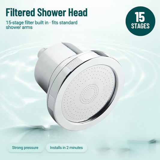 Denali Spring 15-stage filtered shower head, chrome