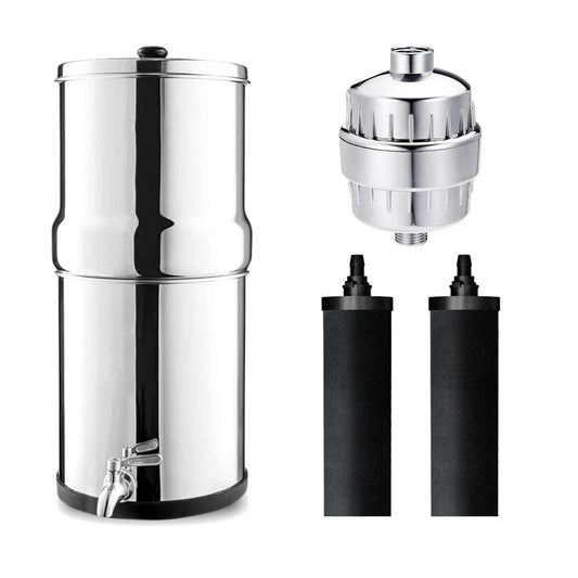 Denali Spring Kitchen + Shower Kit: 8L gravity filter, 2 carbon filters, shower filter